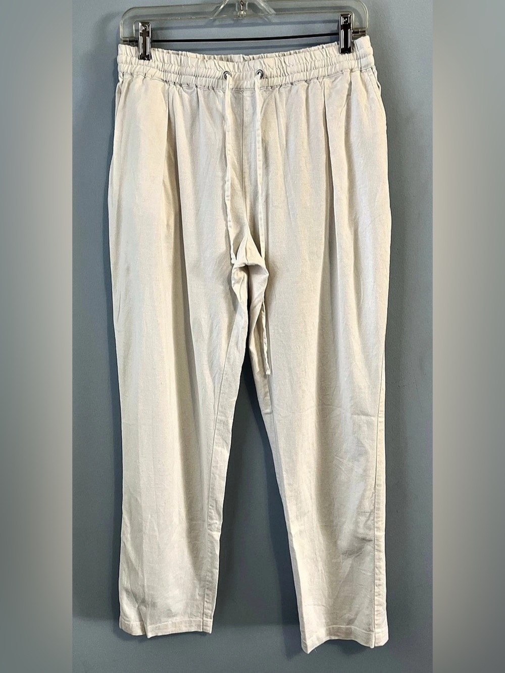 H By Halston White Linen Blend Relaxed Fit Drawstring Pants Pockets Size M
